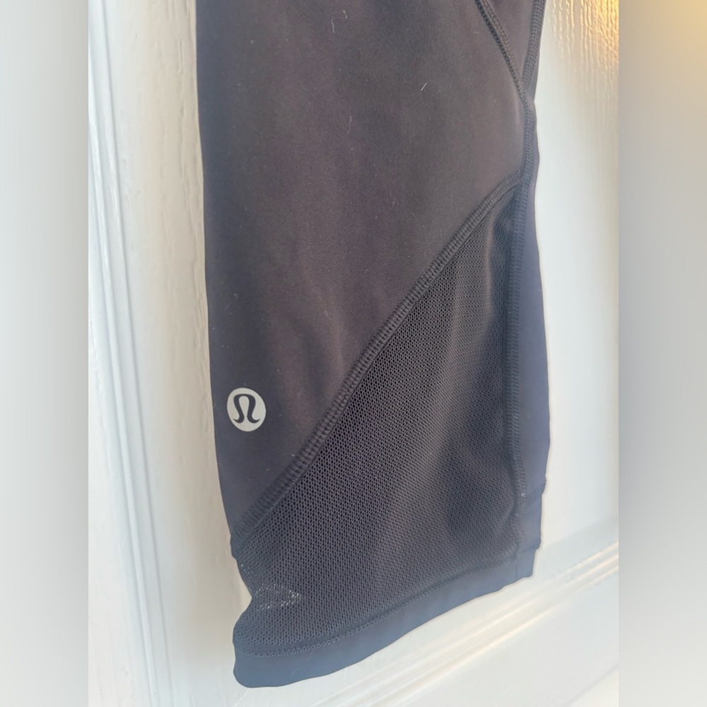 Lululemon-,Black Cropped Leggings with Mesh Detail - Picture 3 of 3